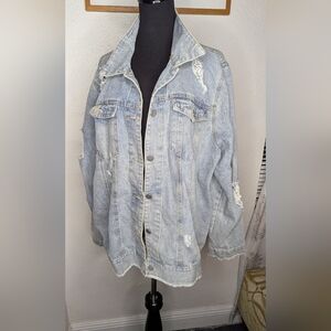 Hyfyve Men's Distressed Light Wash Button Down Denim Jean Jacket Size Large